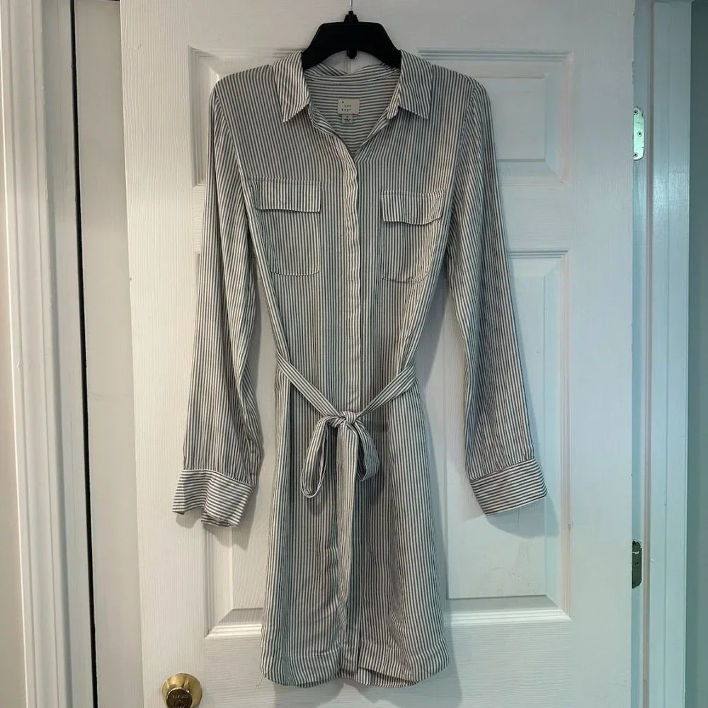 Grey and White Striped Dress - Picture 1 of 2